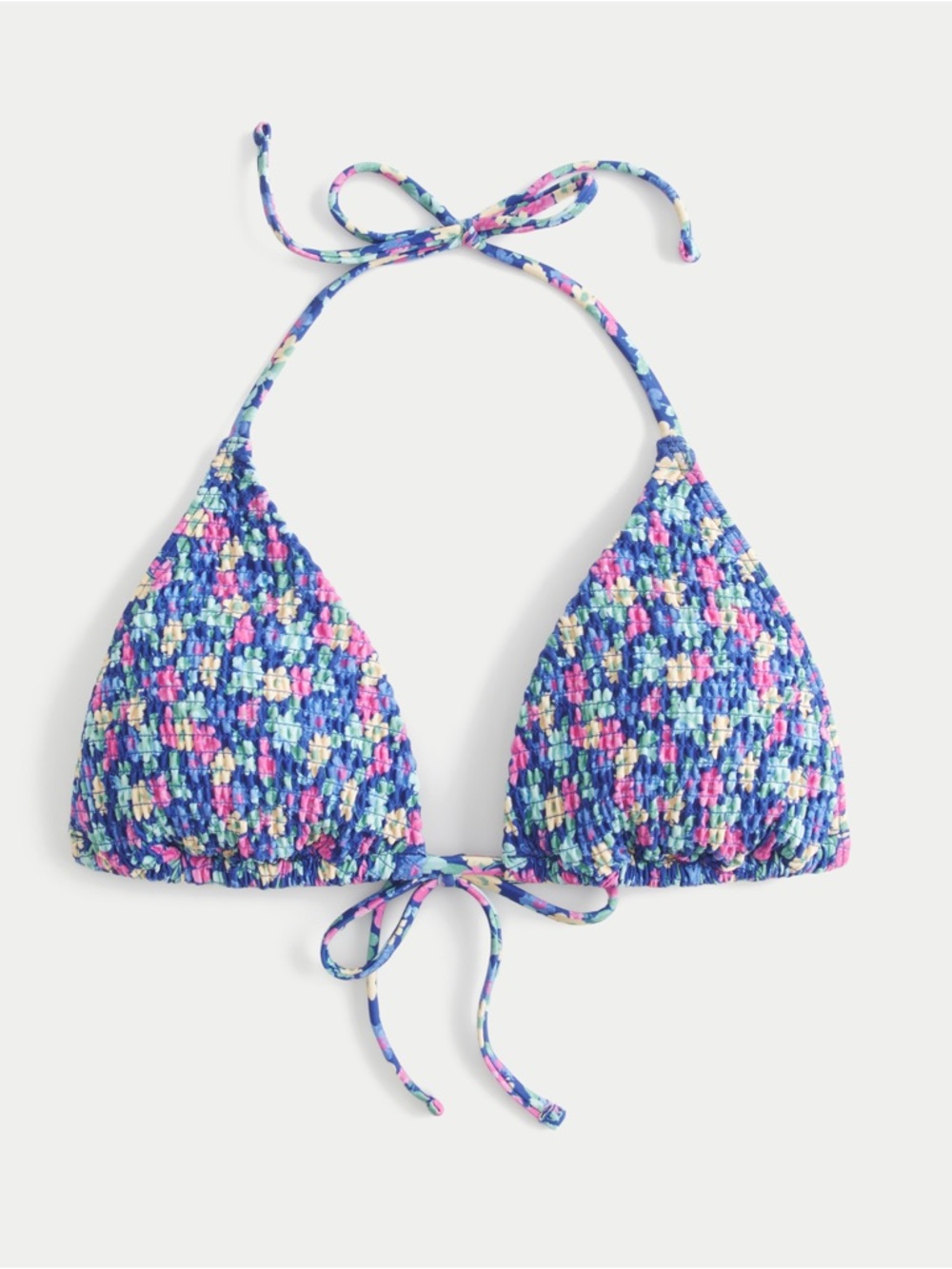 Hollister Smocked Halter Triangle Bikini Top- Dark Blue Multicolor Floral